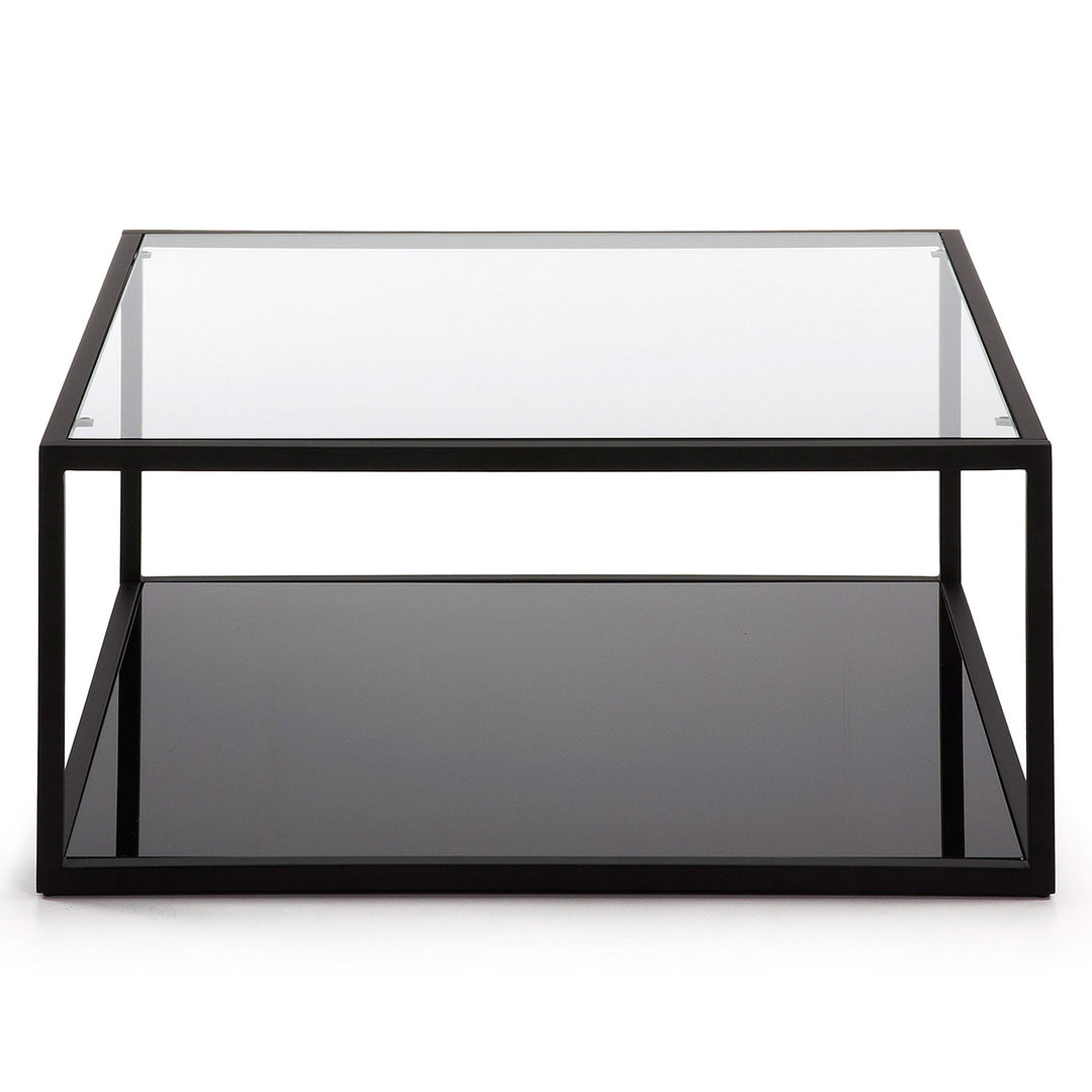 KAVE HOME Greenhill sofabord m. hylde klar glas og sort stål 80x80