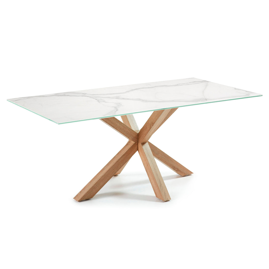 Produktbillede af KAVE HOME Arya spisebord hvid porcelæn/glas og natur rektangulær 180x100 i premium kvalitet