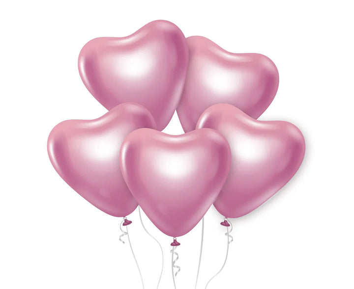Balloner Platin Lyserød Hjerter 30cm/6 Stk.