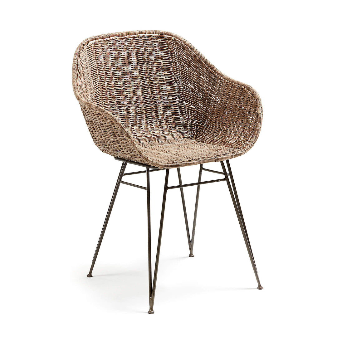 KAVE HOME Charley spisebordsstol natur/grå rattan/metal m. armlæn