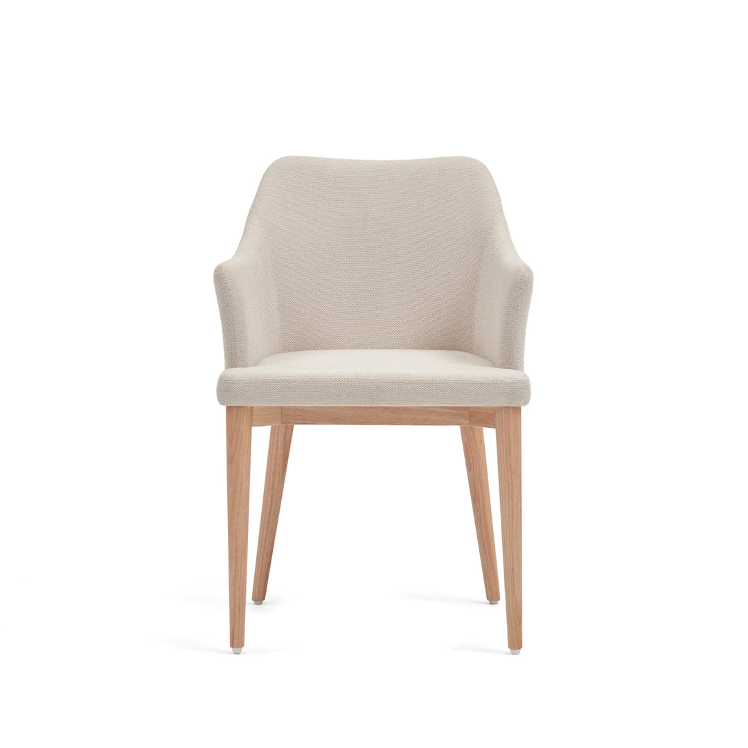 KAVE HOME Croft spisebordsstol m. armlæn beige chenille stof og natur asketræ