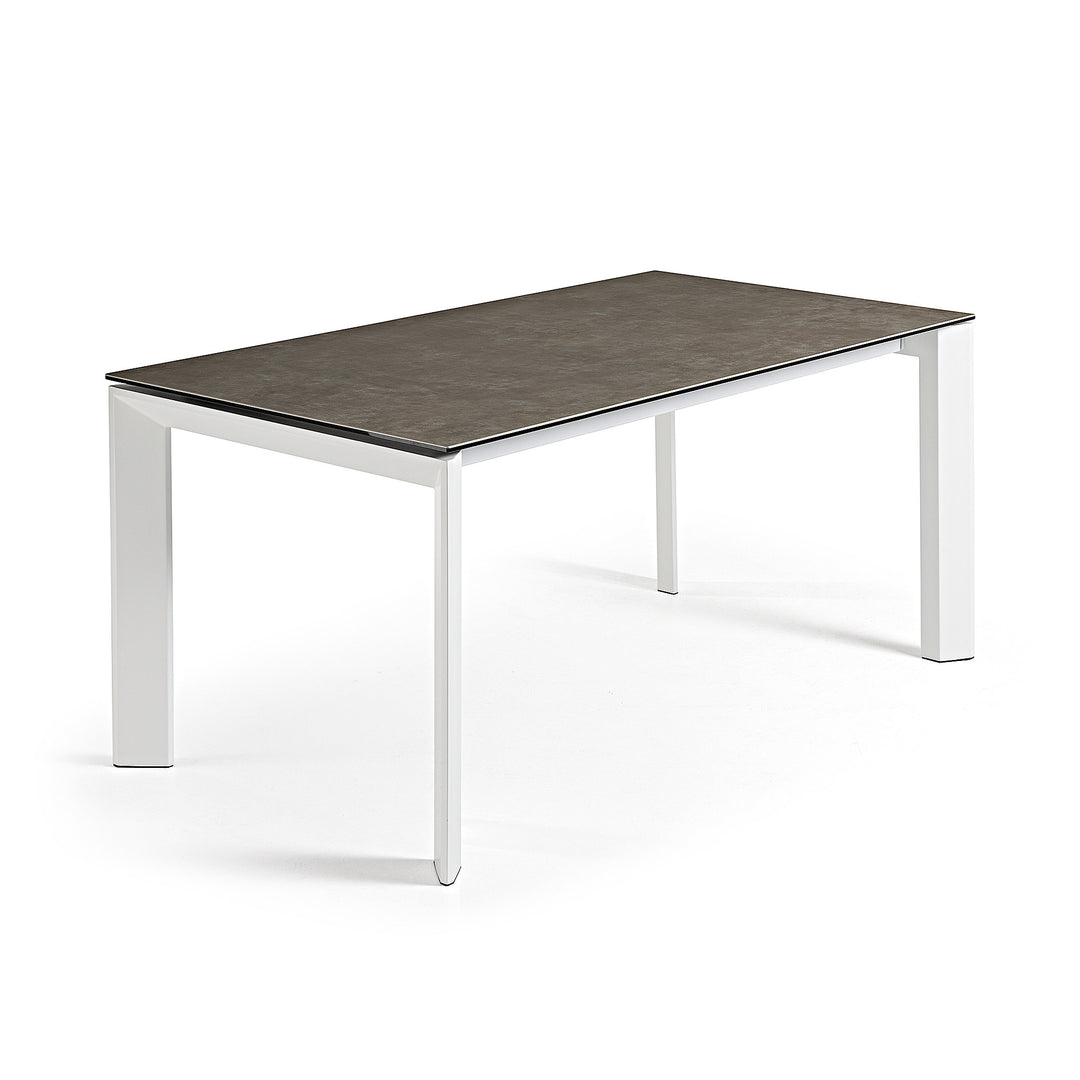 KAVE HOME Axis spisebord m. butterflybordplade Vulcano Ceniza porcelæn og hvid stål 160 220