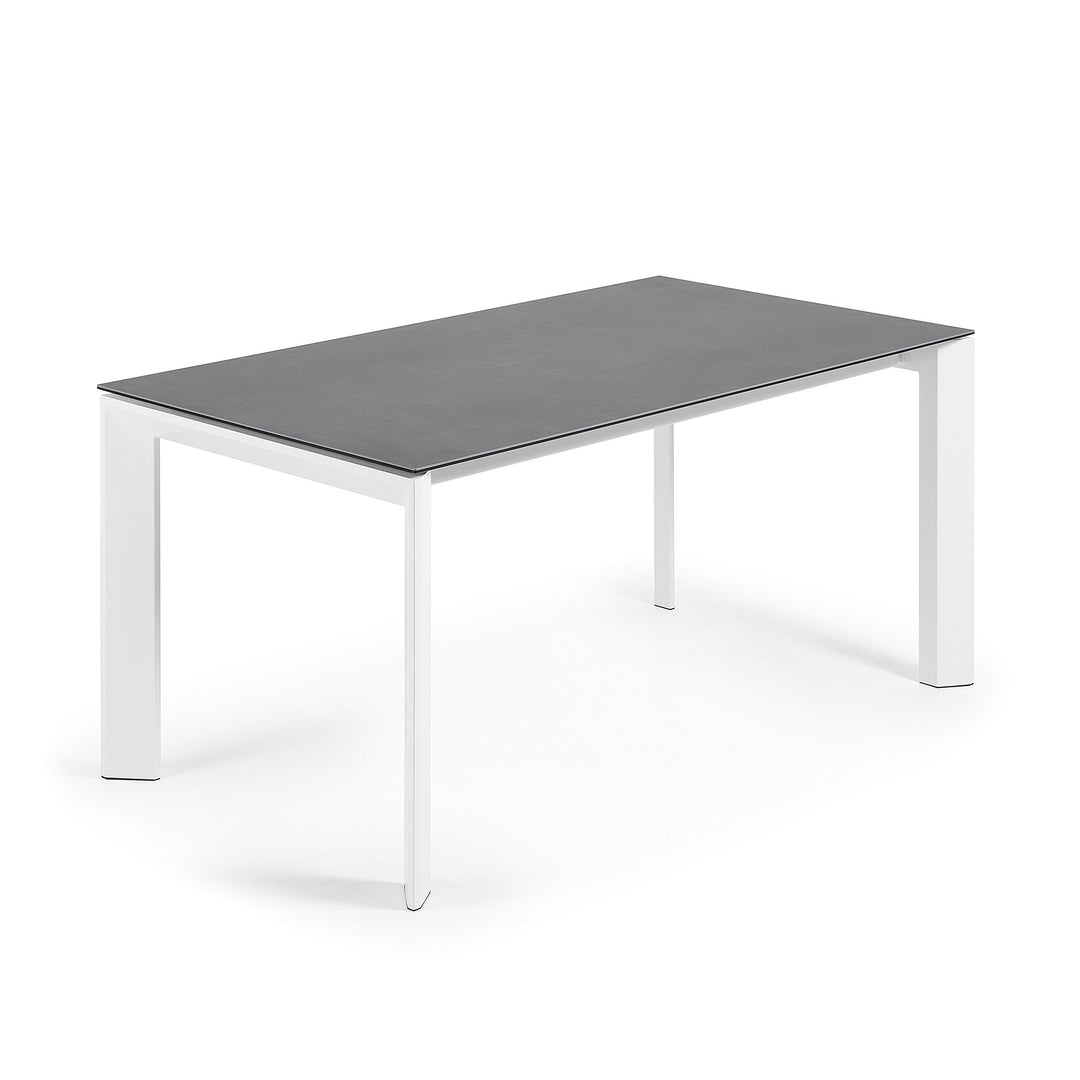 KAVE HOME Axis spisebord m. butterflybordplade grå porcelæn og hvid stål 160 220 x90