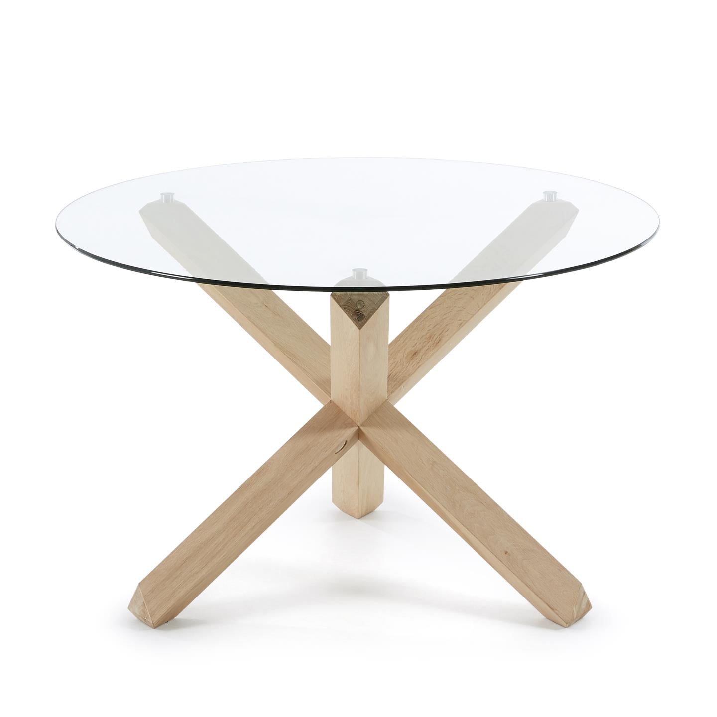 Produktbillede af KAVE HOME Lotus rundt spisebord i glas Ø: 120 cm med ben af massivt egetræ i premium kvalitet