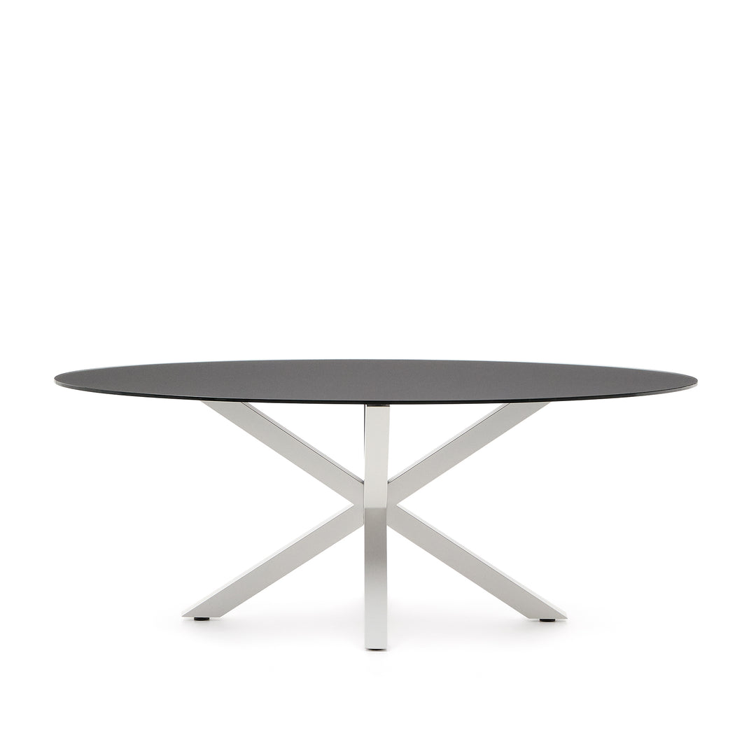 KAVE HOME Argo spisebord oval matteret sort glas og hvid stål 200x100