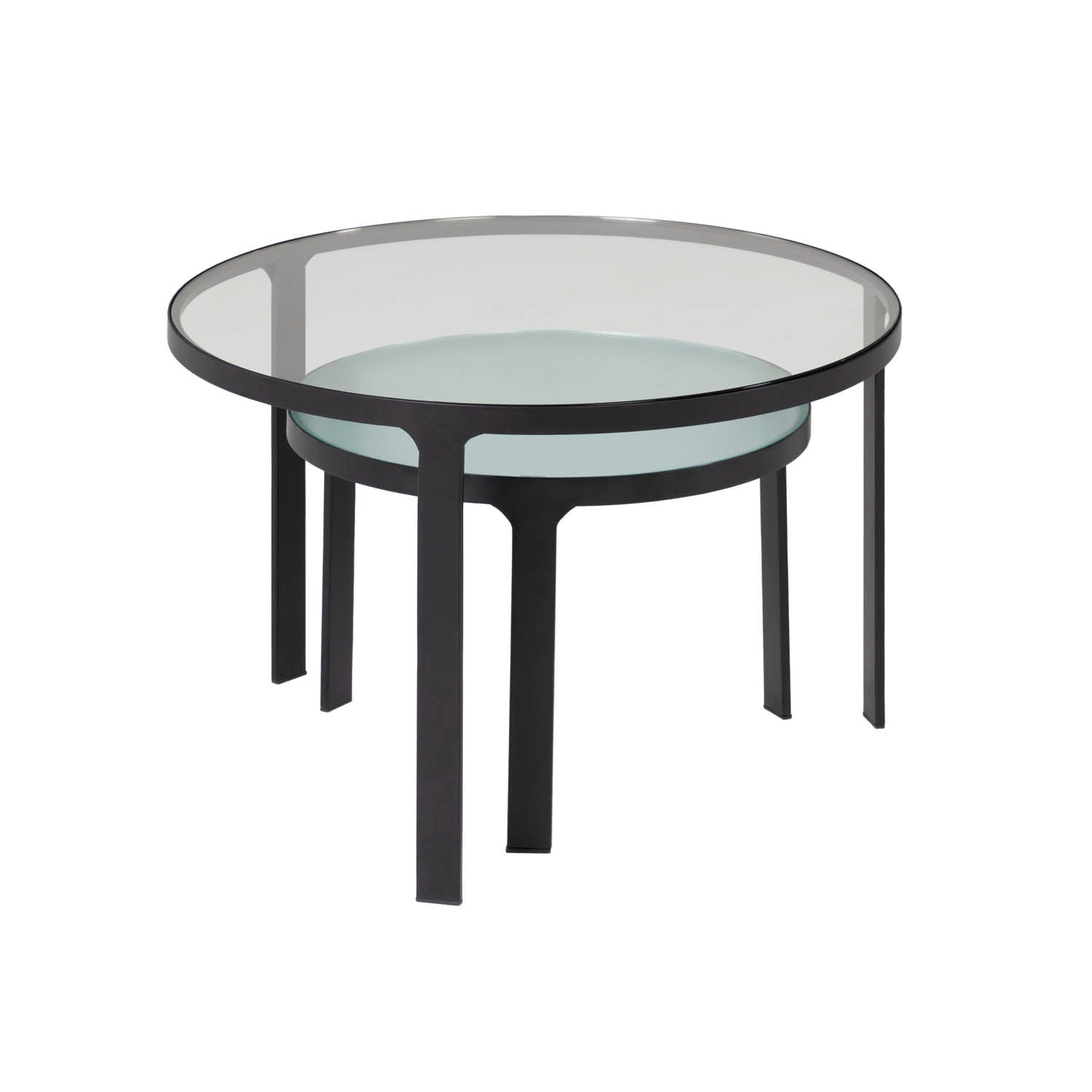 Produktbillede af KAVE HOME Oni indskudsborde rund sort stål og klar/struktureret glas sæt m. 2 i premium kvalitet