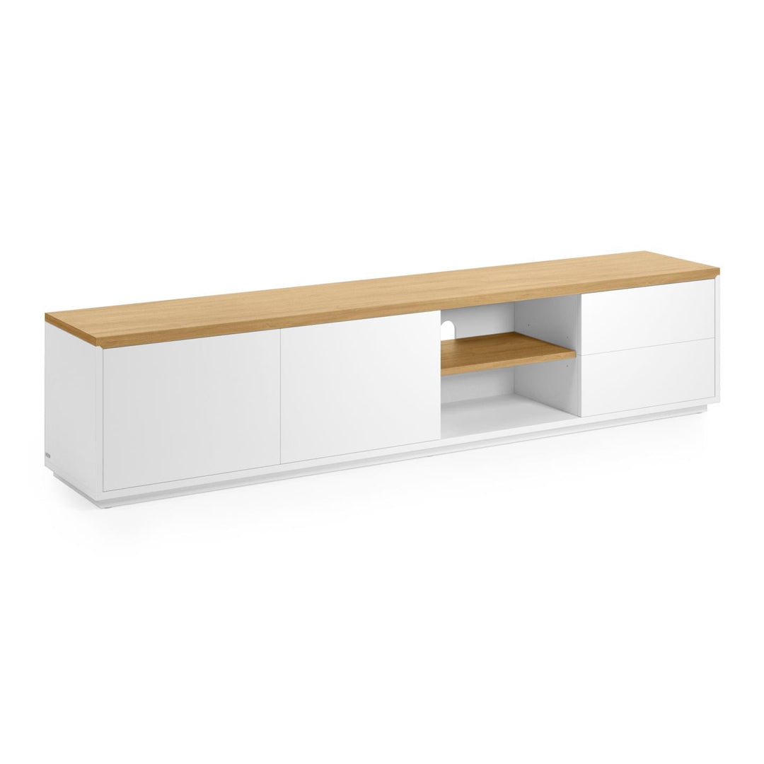 KAVE HOME Abilen TV-bord m. 2 låger 2 skuffer og 3 hylder hvid MDF og natur egetræsfinÃ¨r 200x36