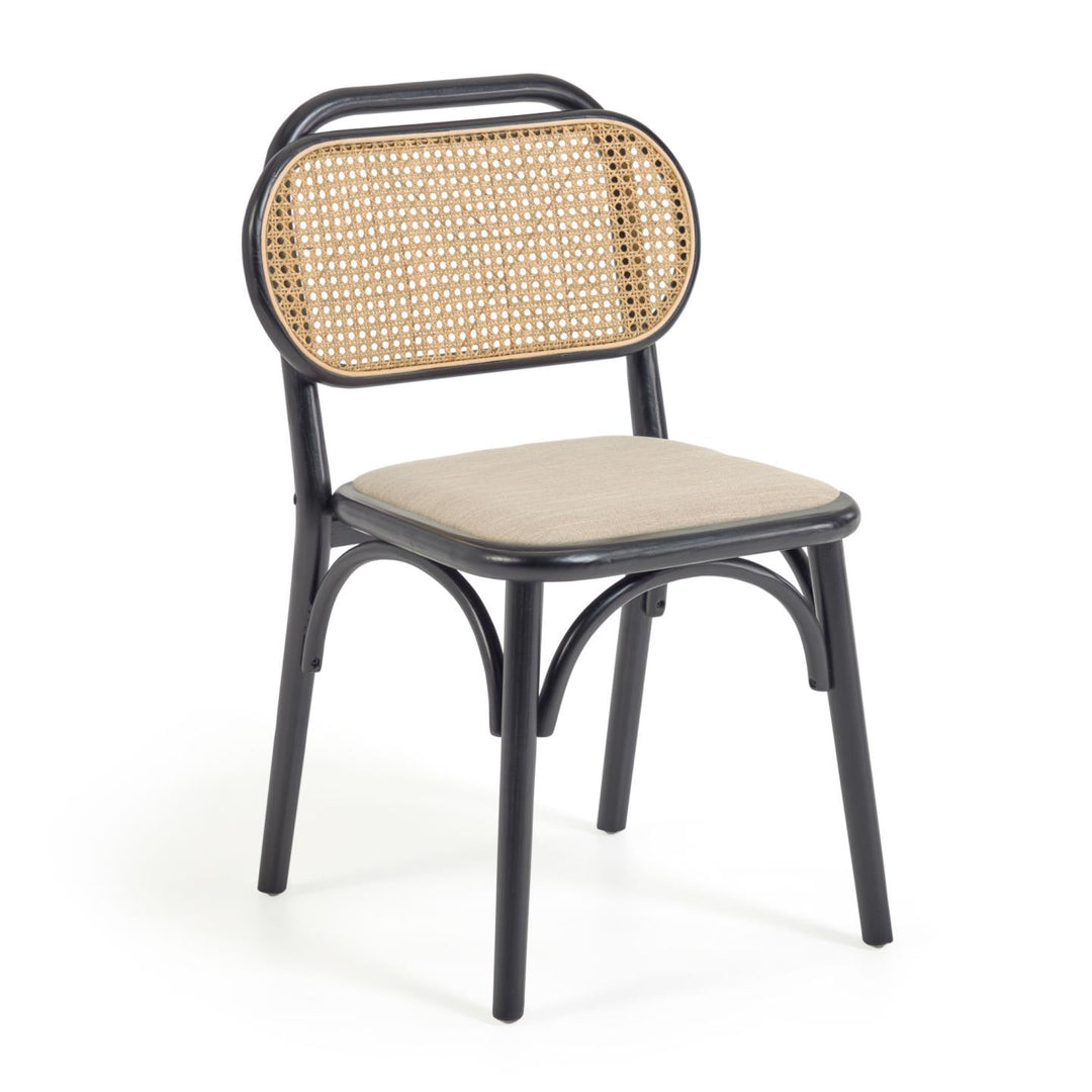 KAVE HOME Doriane spisebordsstol rattan stof og sort elmetræ