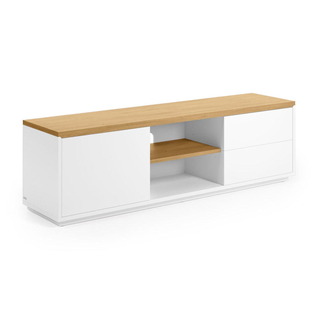 KAVE HOME Abilen TV-bord m. 1 låge 2 skuffer og 2 hylder hvid MDF og natur egetræsfinÃ¨r 150x44