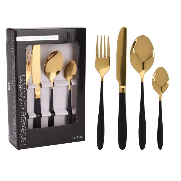 Bestiksæt 16 Dele Sort Og Guld ❤ Kæmpe udvalg i Koop ❤ Billig fragt og hurtig levering 2 - 5 hverdage - Varenummer: BAR-709181 / Ean: '8720573136518 på lager - Udsalg på Køkken Borddækning Spar op til 67% - Over 454 design brands på udsalg