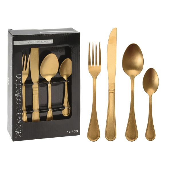 Produktbillede af Bestiksæt 16 Dele Antikguld på tilbud – premium kvalitet og detaljer