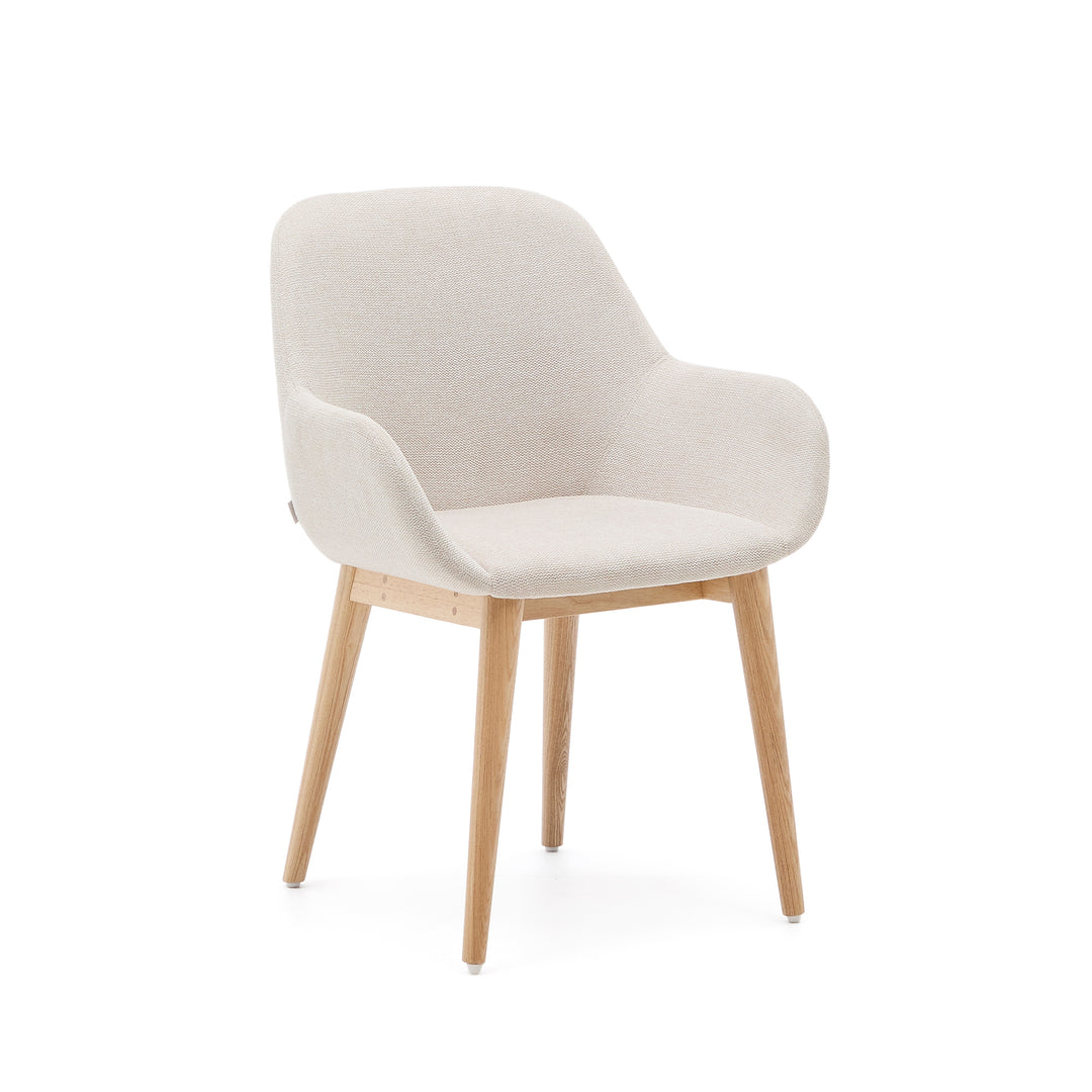 Produktbillede af KAVE HOME Konna spisebordsstol m. armlæn beige stof og natur asketræ i premium kvalitet