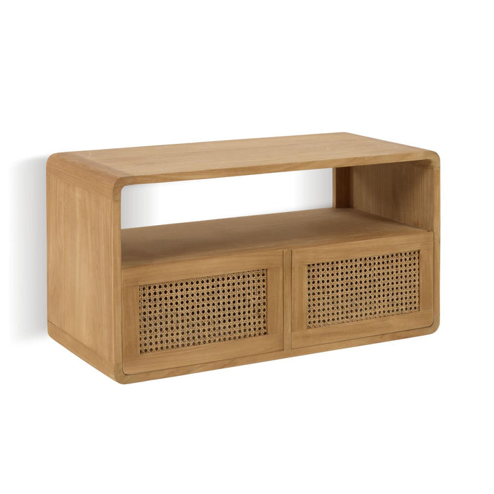 KAVE HOME Sabiela badeværelsesskab m. 2 skuffer natur rattan og teaktræ 86x45