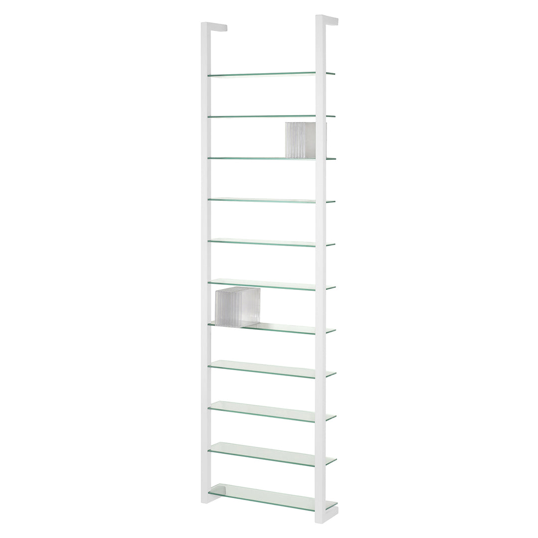 SPINDER DESIGN rektangulær Cubic reol m. 11 hylder glas og hvid stål H:167cm x46cm x 13cm