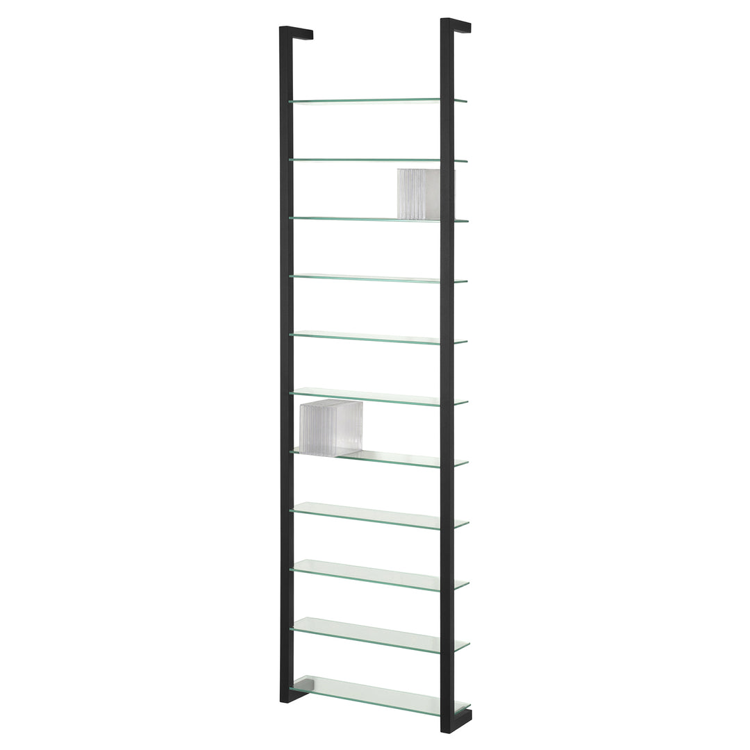 SPINDER DESIGN rektangulær Cubic reol m. 11 hylder glas og sort stål H:167cm x46cm x 13cm