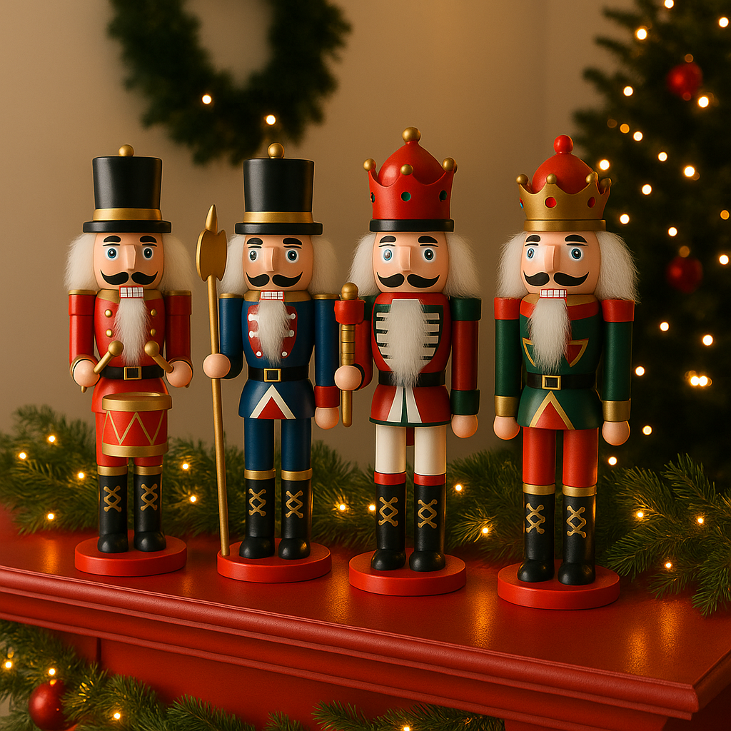 Produktbillede af Køb Nøddeknækker figurer i Træ 24 cm 4 forskellige figurer Model 1 på tilbud