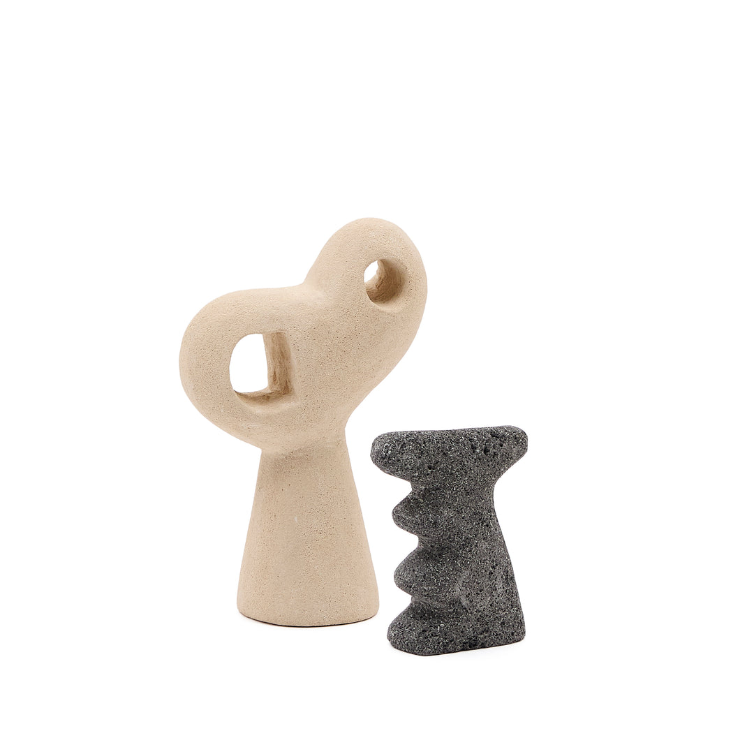 KAVE HOME Arif skulptur beige og sort sten sæt med 2