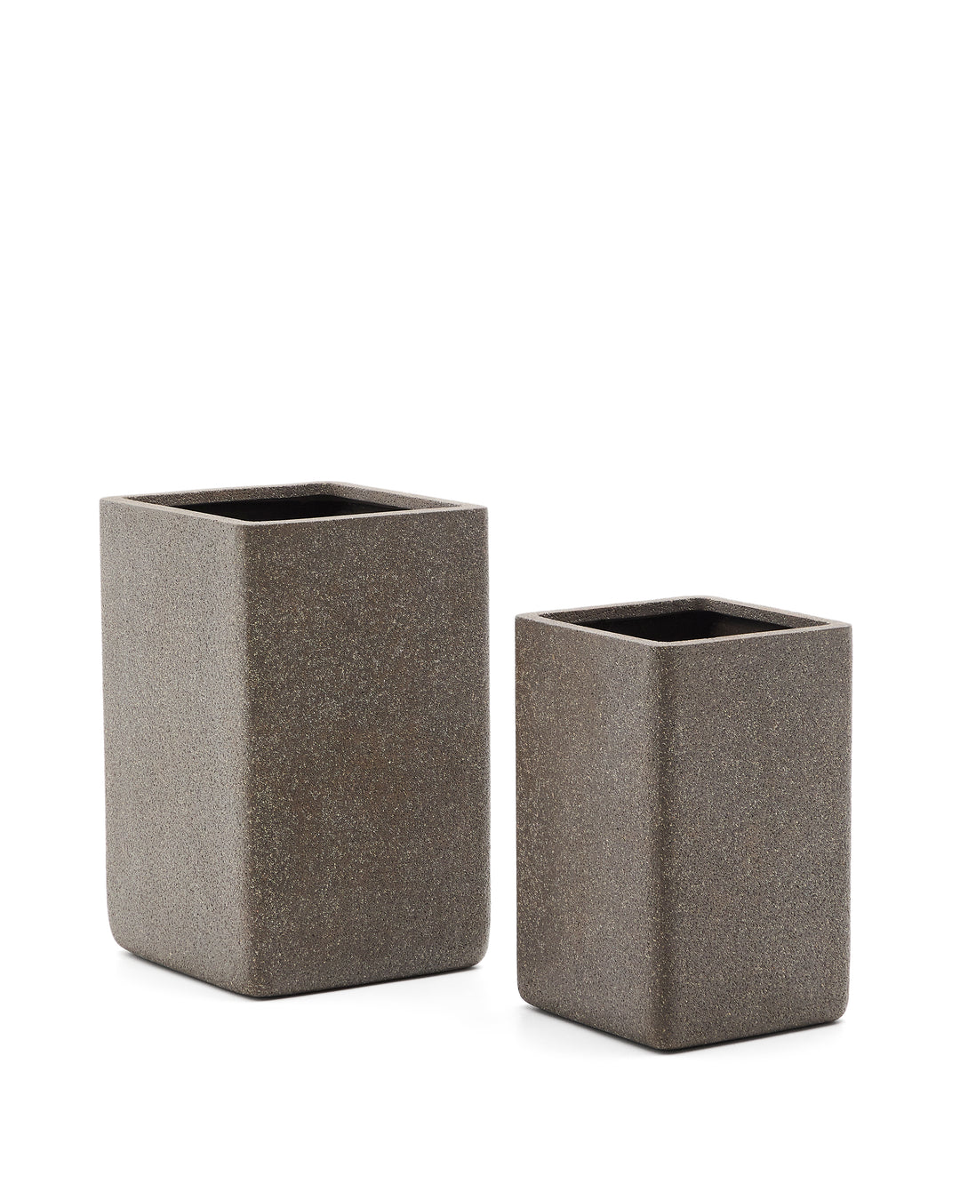 KAVE HOME Minoa høj krukke kvadratisk polycement med brun sten effekt 44x44 sæt med 2