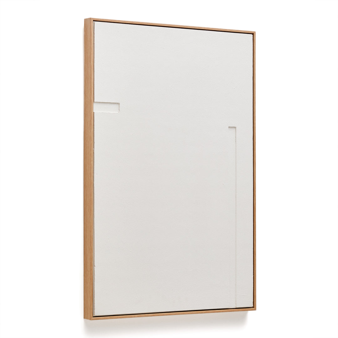 KAVE HOME Sefri relief billede m. lige geometriske former hvid stof på lærred 60x90
