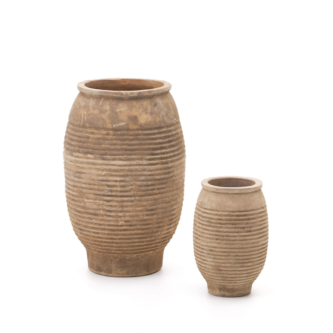 KAVE HOME Llonga udendørs krukke rund natur terracotta sæt med 2