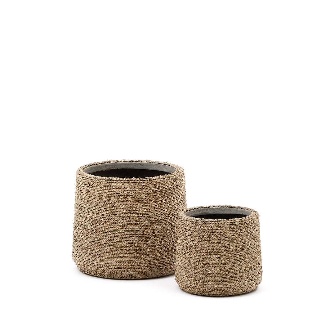 KAVE HOME Sigal urtepotteskjuler rund natur naturfibre og cement sæt med 2