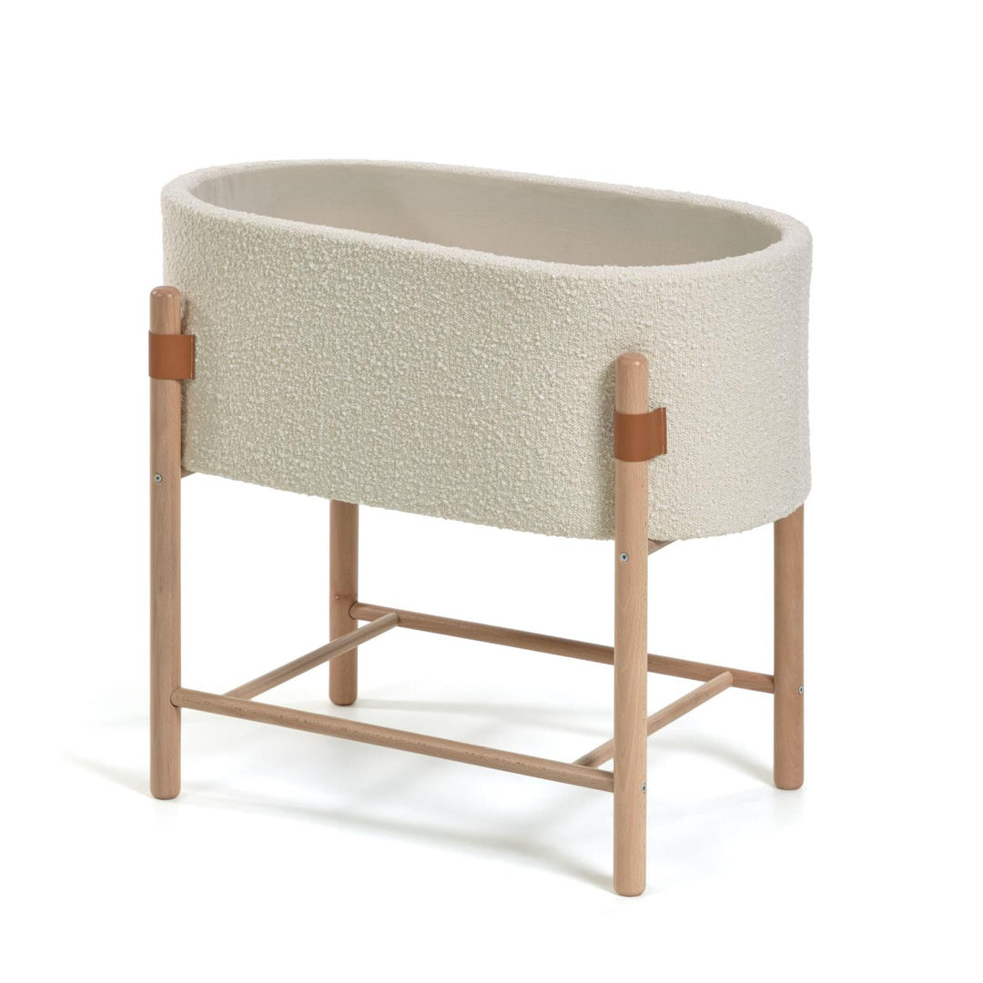 KAVE HOME Adara moseskurv til baby m. madras oval beige fleece og natur bøgetræ 80x46