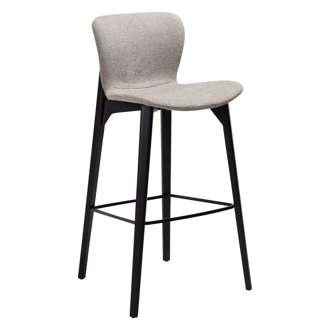 DAN-FORM Paragon barstol m. ryglæn og fodstøtte brun bouclé stof og sort asketræ