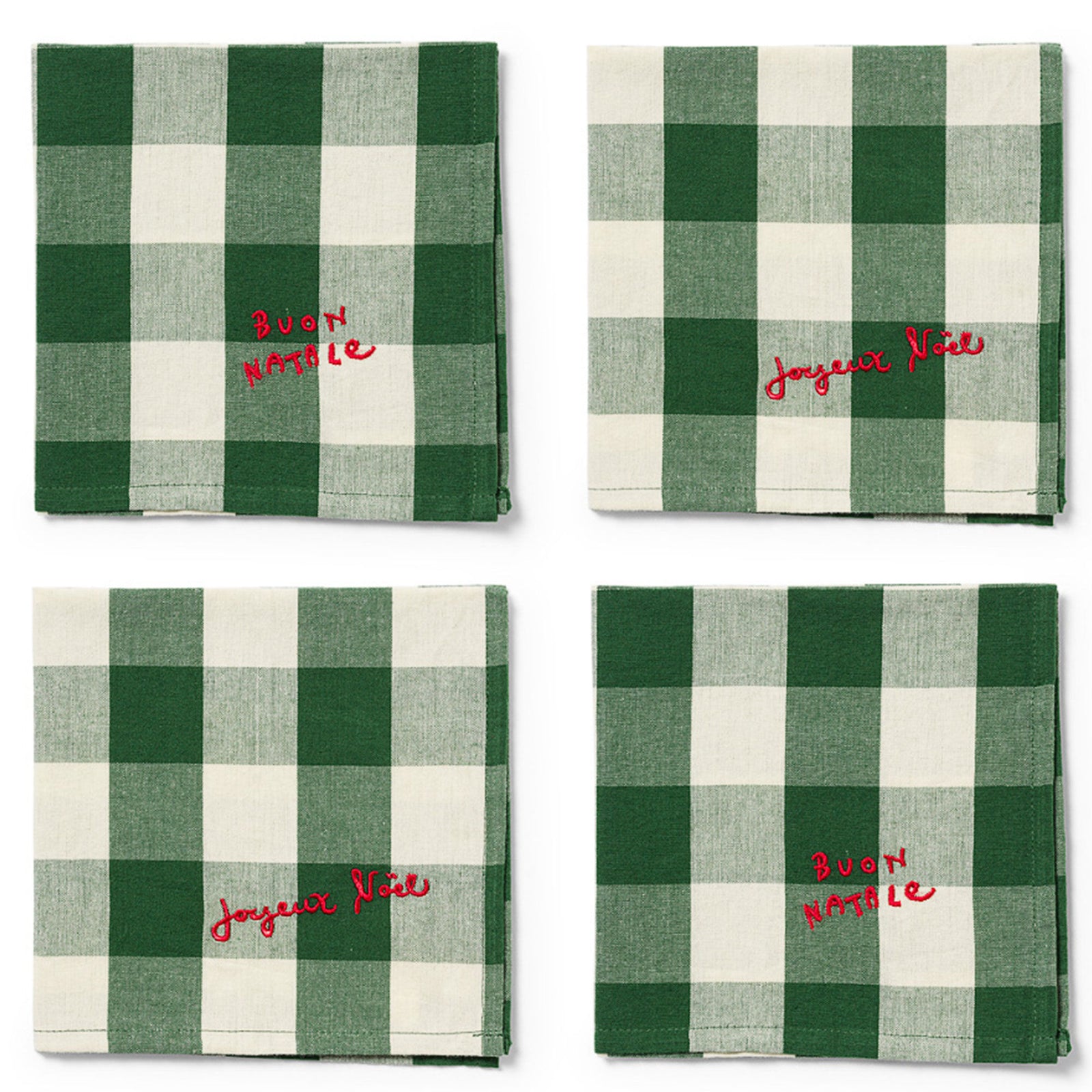 Midnatt Midnatt Elsa juleservietter 40 40 cm, grøn/beige, 4-pak – billede i brug (Serviet)