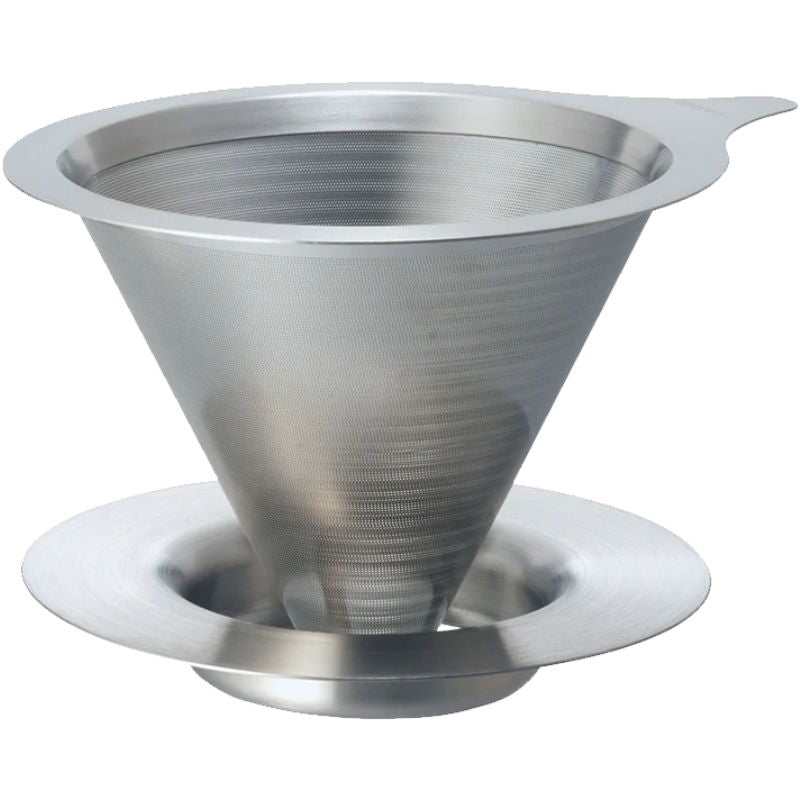 Produktbillede af Dobbelt Filter Metal Dripper 01 / Sølv Hario på tilbud – premium kvalitet og detaljer