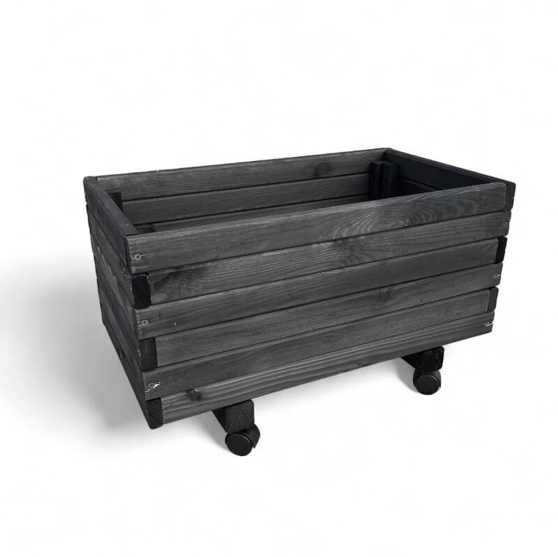Produktbillede af Plantekasse på hjul 60 x 34 x 32 cm Sort træ på tilbud i høj kvalitet