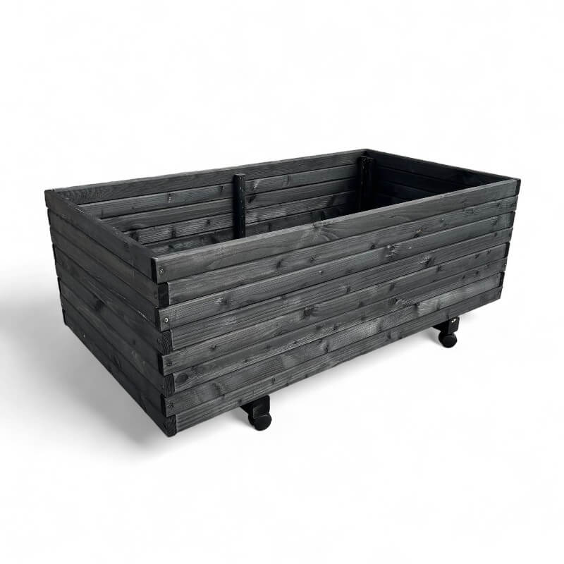 Produktbillede af Plantekasse på hjul 110 x 60 x 41 cm Sort træ på tilbud i høj kvalitet