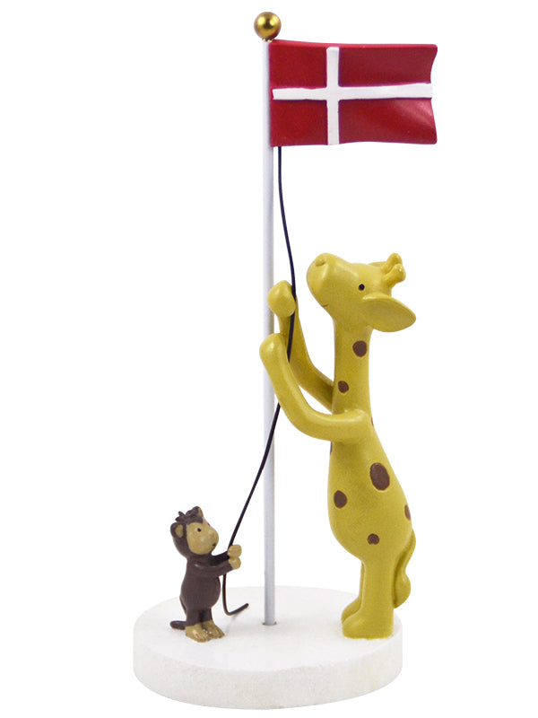 Produktbillede af Kids by Friis Bordpynt giraf og abe med flag i premium kvalitet