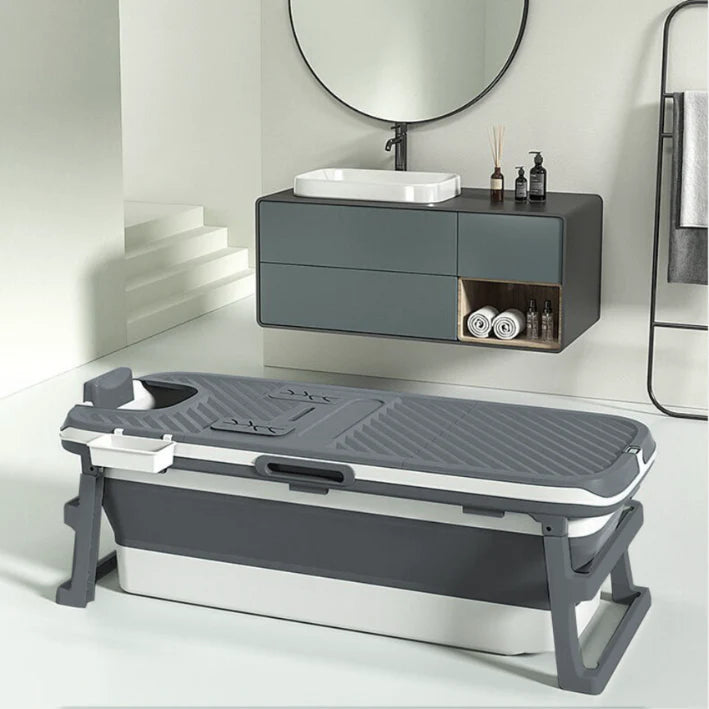 Tubfamily Special edition foldebadekar til voksne med låg digital termometer og fodmassage 150cm/Grå XL. Bonus tilbehør medfølger. Værdi kr. 795,-.