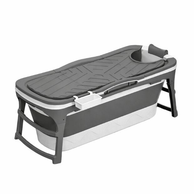 Produktbillede af Tubfamily speciel edition Foldebadekar til voksne Med låg 143cm/Grå . Ekstra 300 cm luksusslange sort badepude lækker opbevaringspose samt ekstra prop inkl. Værdi kr. 798,-. på tilbud i høj kvalitet