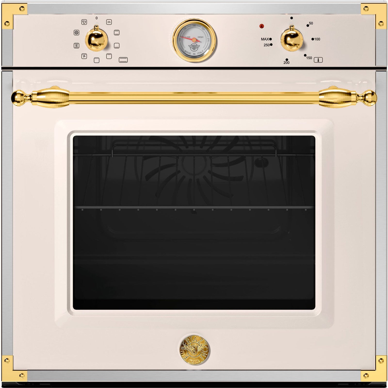 Bertazzoni Bertazzoni F609HEREKTAG Heritage indbygningsovn, 60 cm, elfenbenshvid/guld ❤ billede i brug (Kombinationsovn)