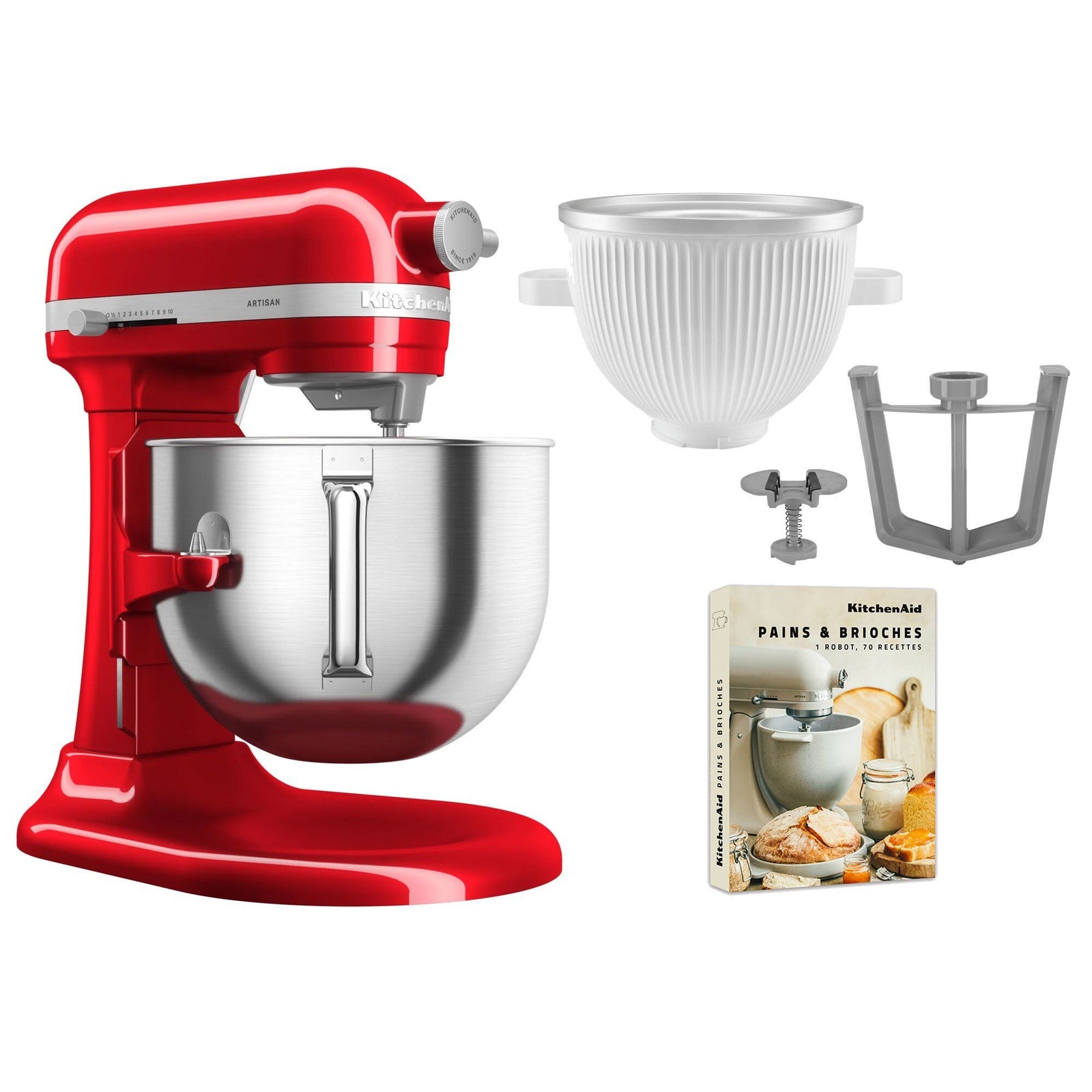 Kitchenaid Kitchenaid Artisan 5KSM70SHXE køkkenmaskine 6,6 liter + 5KSMICM Ice Cream Maker, candy apple – produktbillede…