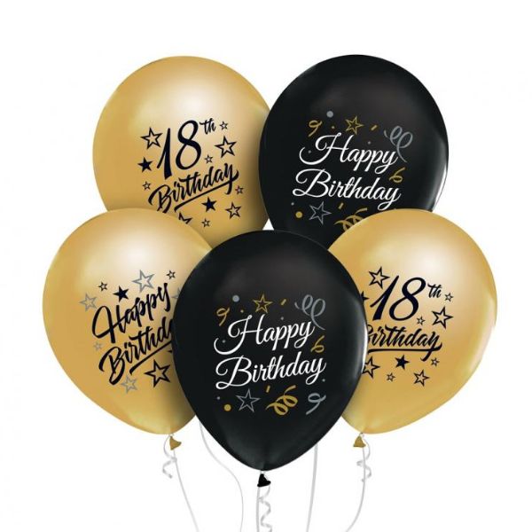 Produktbillede af Beauty&Charm Balloner 12 Med Tryk 18 Guld Og Sort 5 Stk. på tilbud i brug