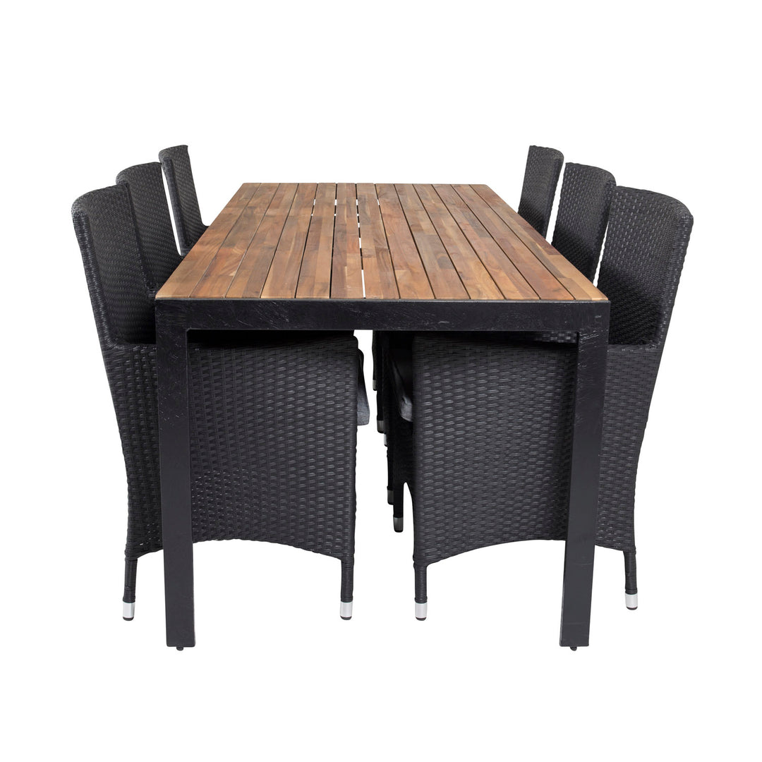 VENTURE DESIGN havesæt m. Bois bord 200x100 og 6 Malin stole m. armlæn akacie/alu/flet