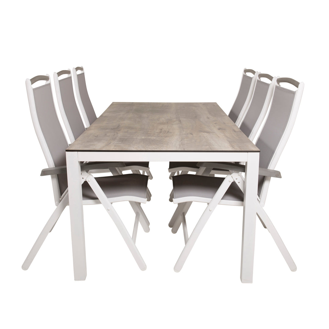 VENTURE DESIGN havesæt m. Llama bord 205x100 og 6 Albany 5:pos stole laminat/alu/aintwood