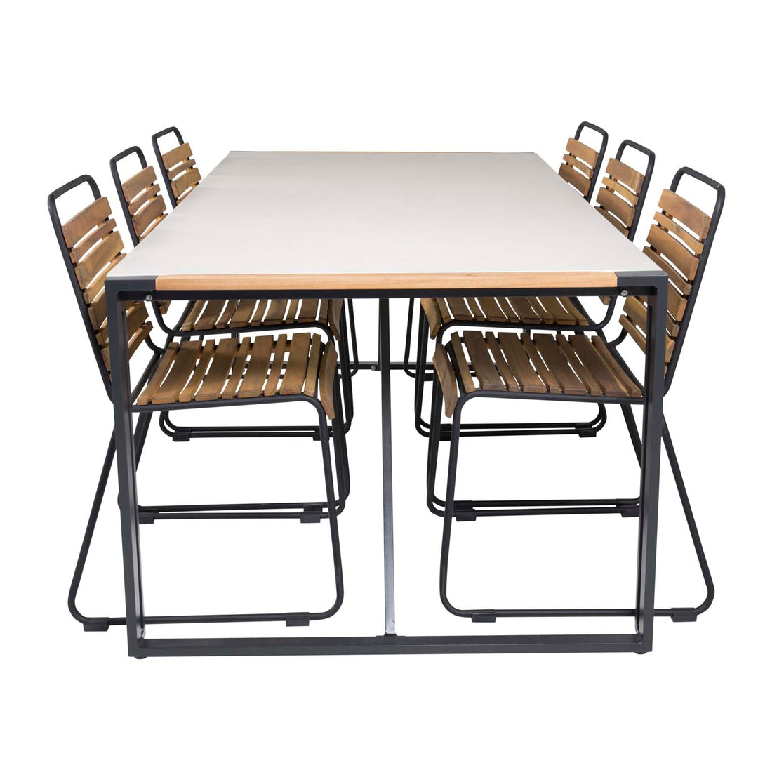 VENTURE DESIGN havesæt m. Texas bord 200x100 og 6 Bois stole akacietræ/gråt sprayglass/sort alu