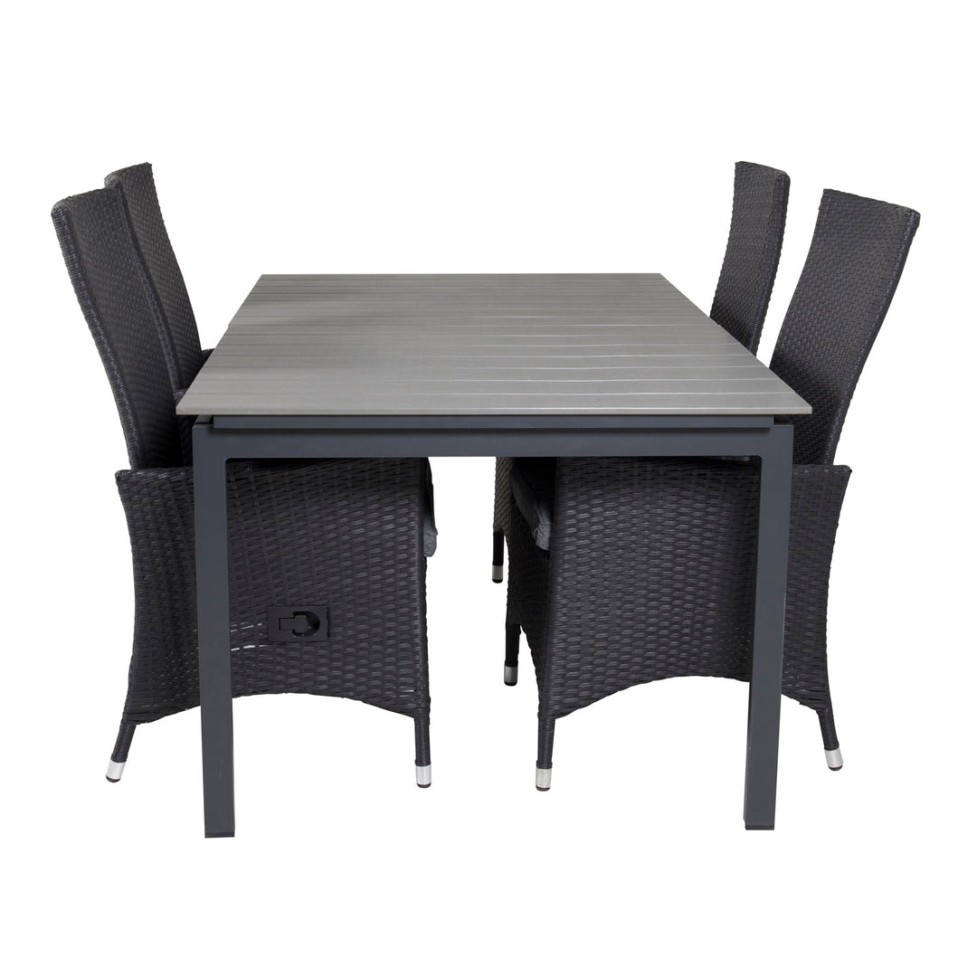 VENTURE DESIGN havesæt m. Levels bord m. udtræk og 4 Padova stole m. recliner grå aintwood/alu