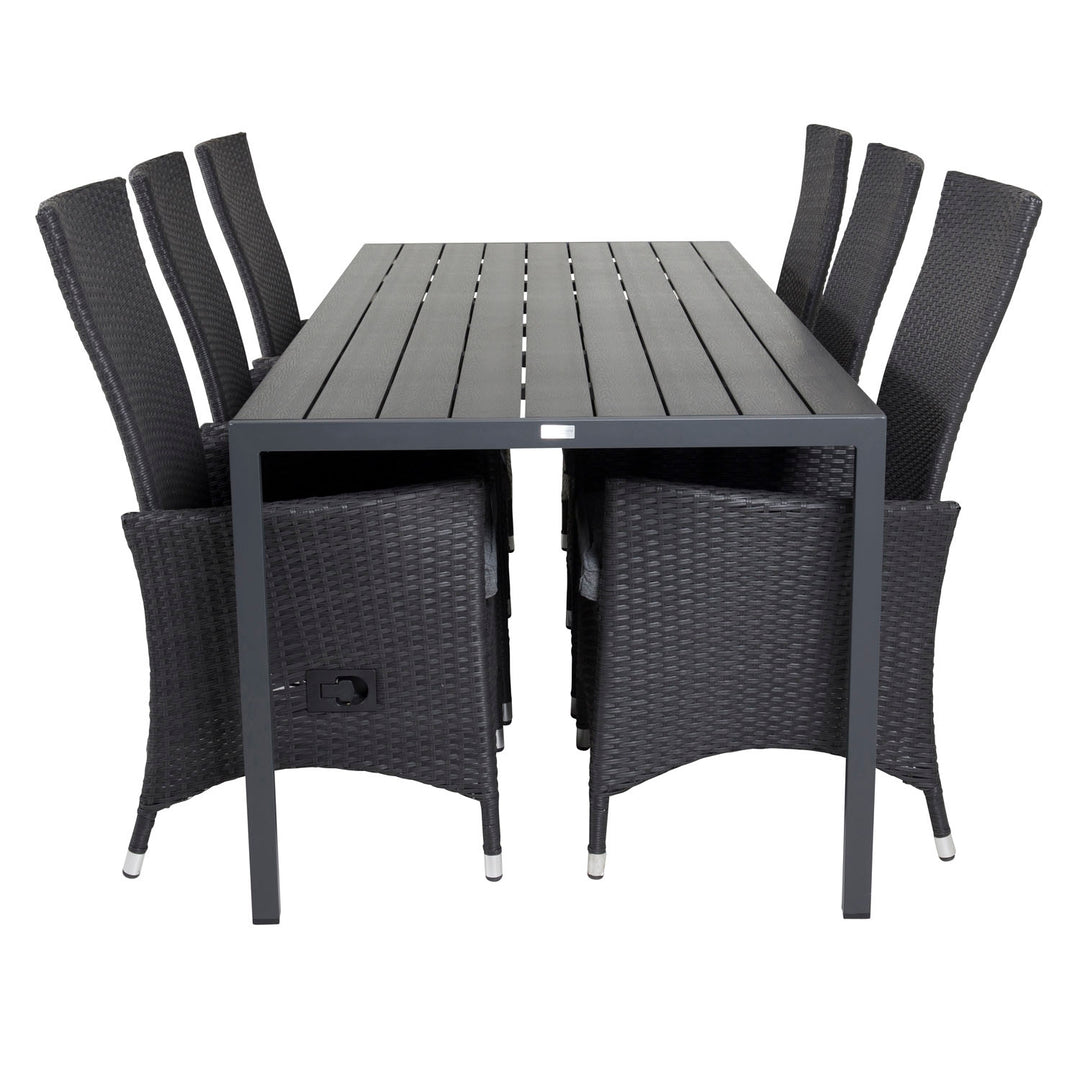VENTURE DESIGN havesæt m. Break bord 205x90 og 6 Padova recliner stole aintwood/alu/flet