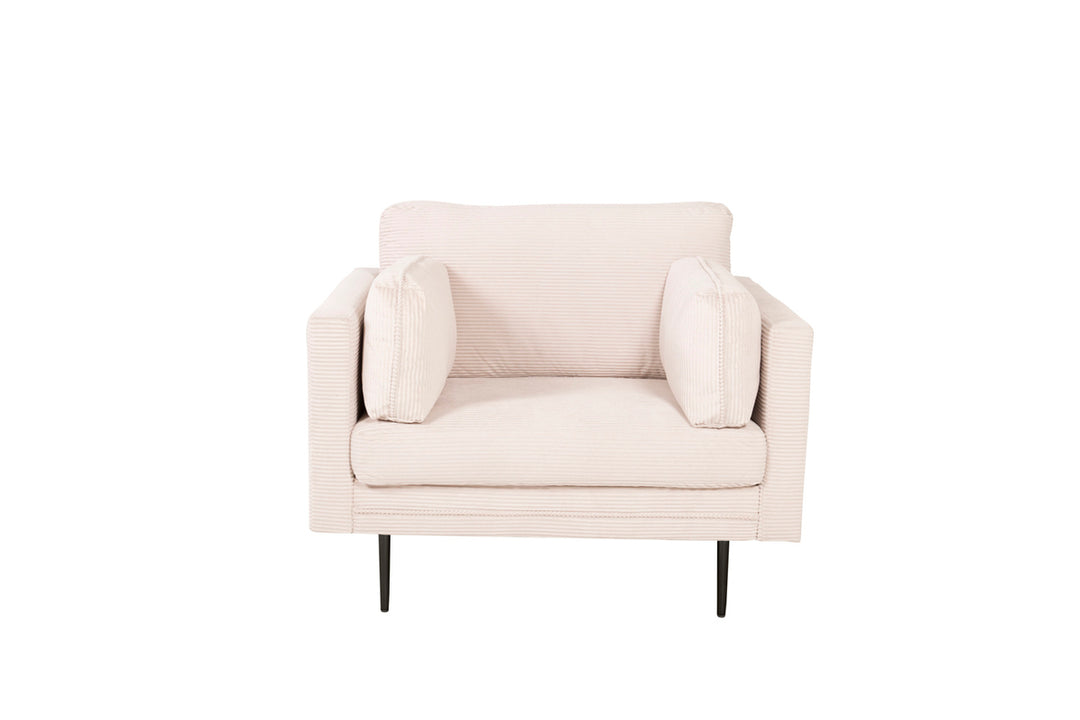 VENTURE DESIGN Boom lænestol m. armlæn beige fløjl og sort stål