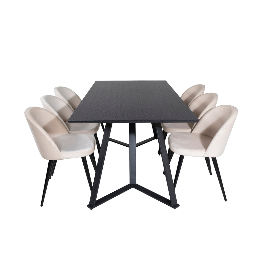 VENTURE DESIGN Marina spisebordssæt m. 6 stole sort finer/sort metal og beige fløjl/sort metal
