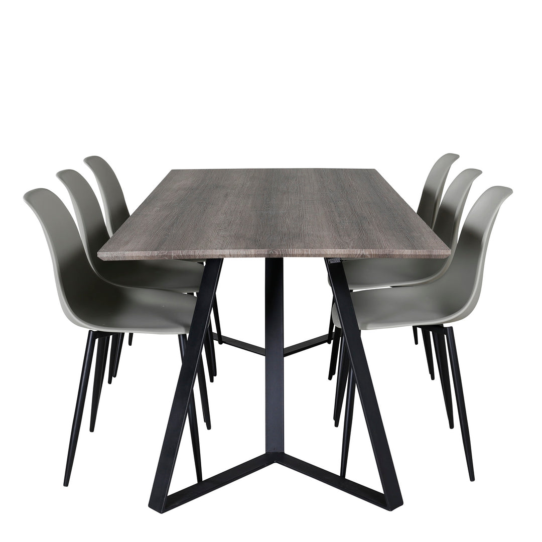 VENTURE DESIGN Marina spisebordssæt m. 6 stole grå finer/sort metal og grå plastik/sort metal