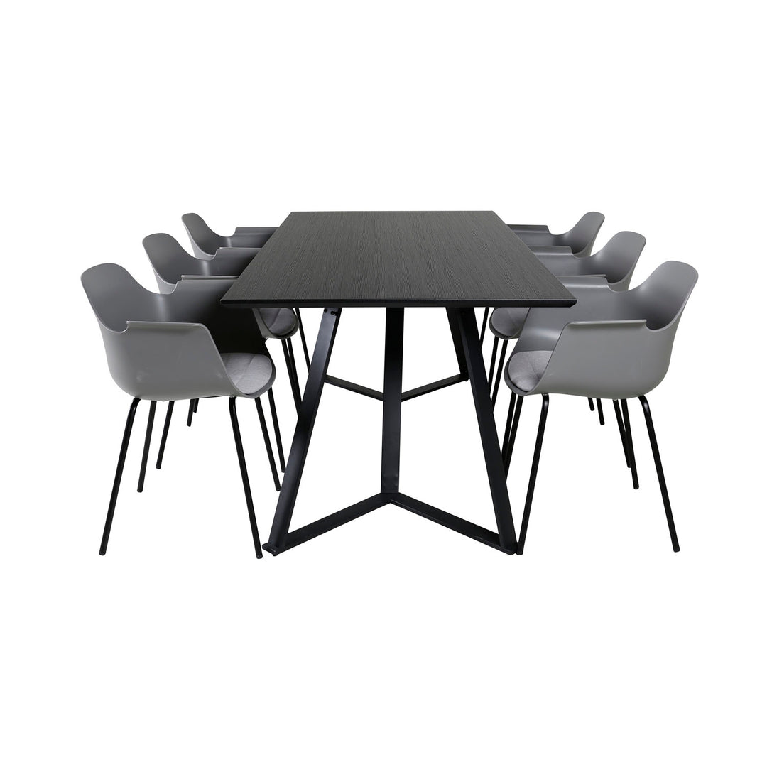 VENTURE DESIGN Marina spisebordssæt m. 6 stole sort finer/sort metal og grå plastik/sort metal