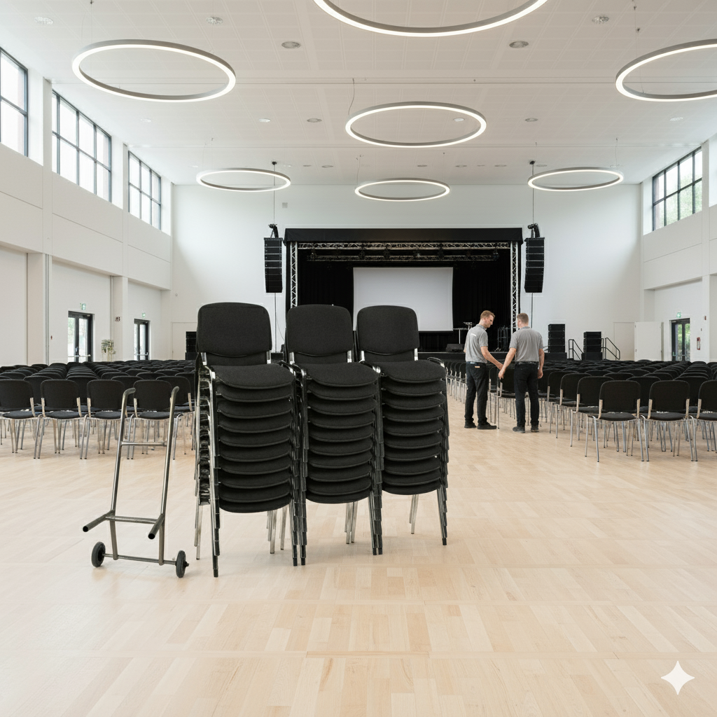 Produktbillede af 30 Økonomi Polster stabelstole i sort inkl. stolevogn på tilbud