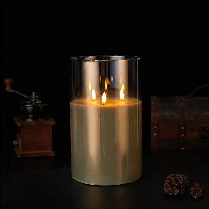 LED Stearinlys i Glas ø10 x 15 cm Guld Grå eller Hvid Grå
