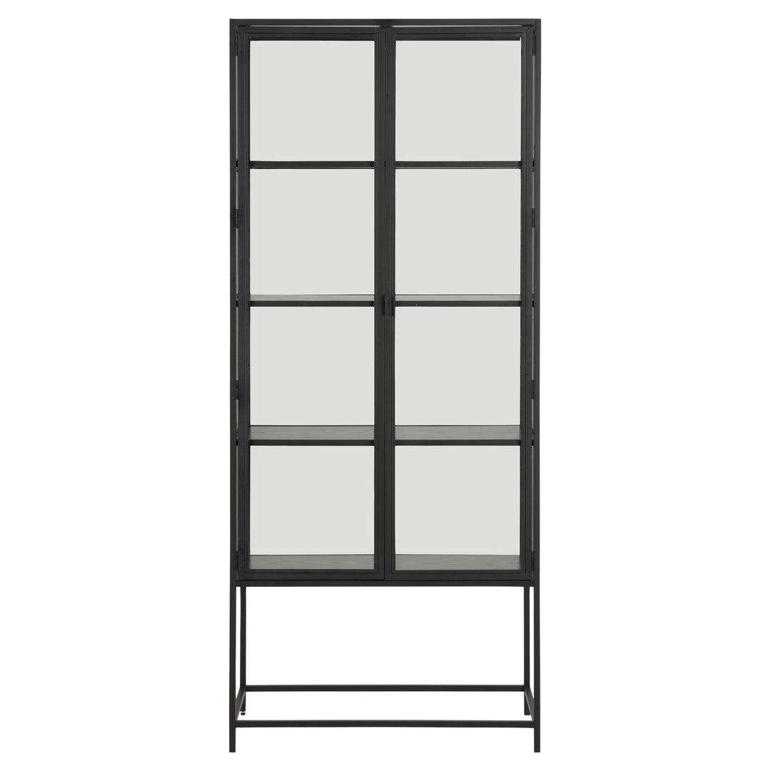 Produktbillede af ACT NORDIC Seaford vitrineskab m. 2 låger og 4 hylder glas sort melamin ask og sort metal i premium kvalitet