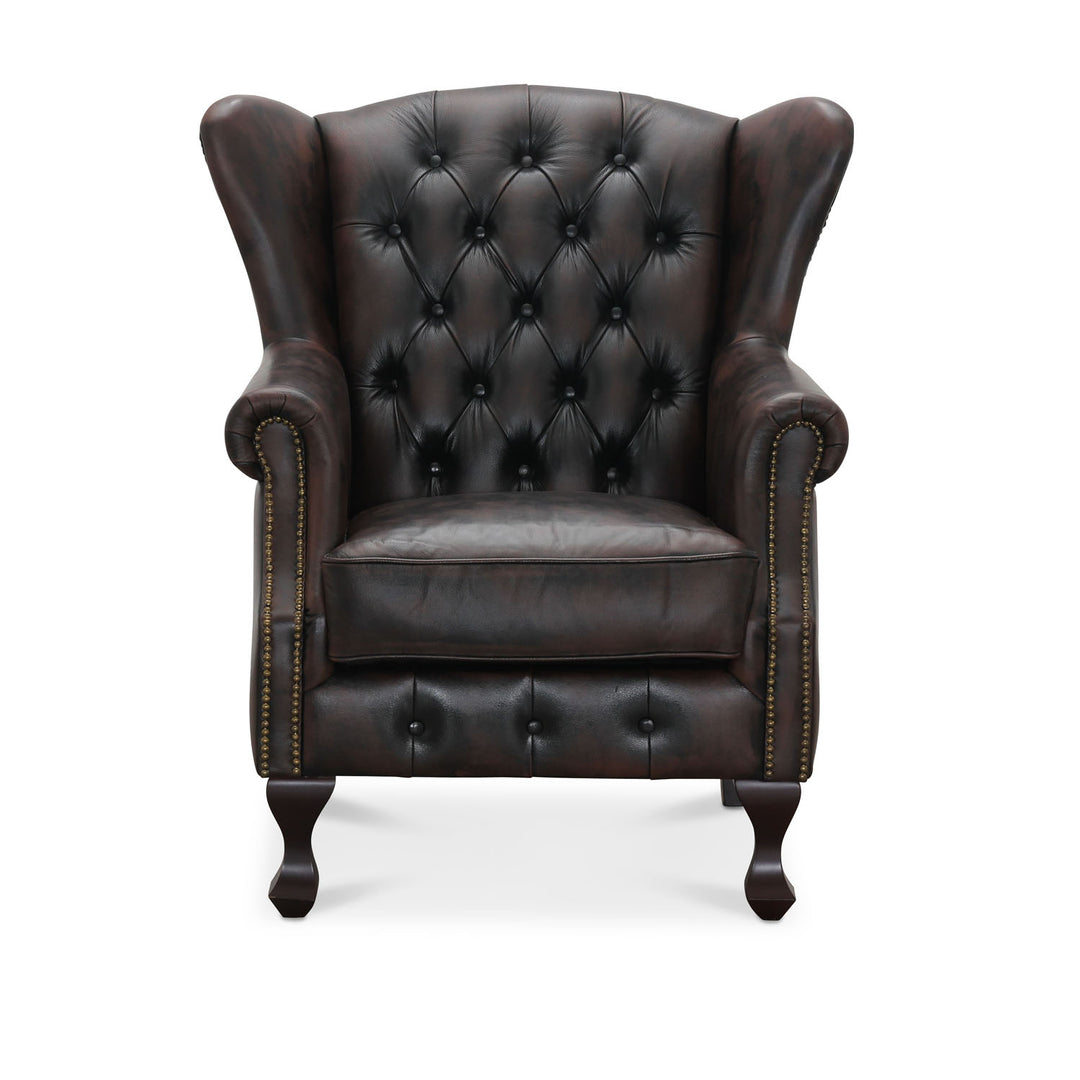 HAGA Aberdeen chesterfield lænestol brun læder og træ